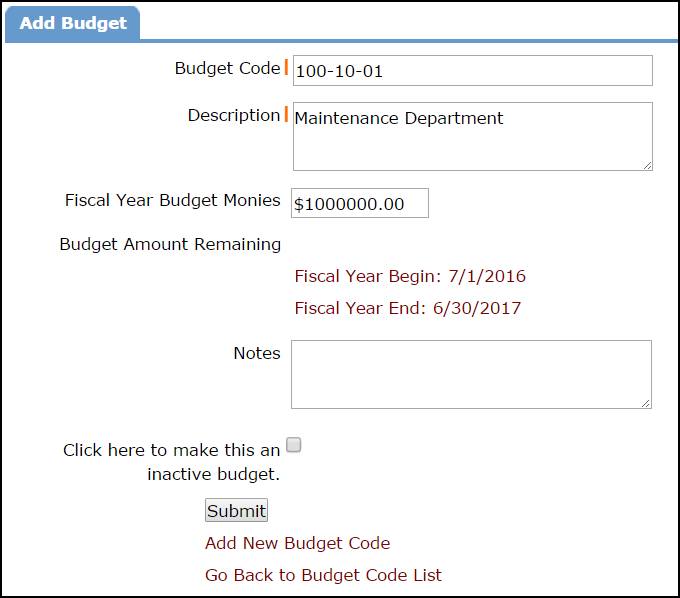 Budget Codes