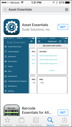 Downloading the Asset Essentials app screenshot. 