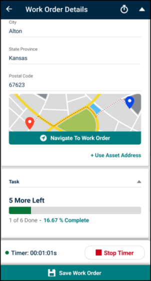 Location and Task card on mobile app Work Order with Brightly brand