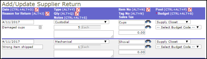 Supplier and Inventory Returns